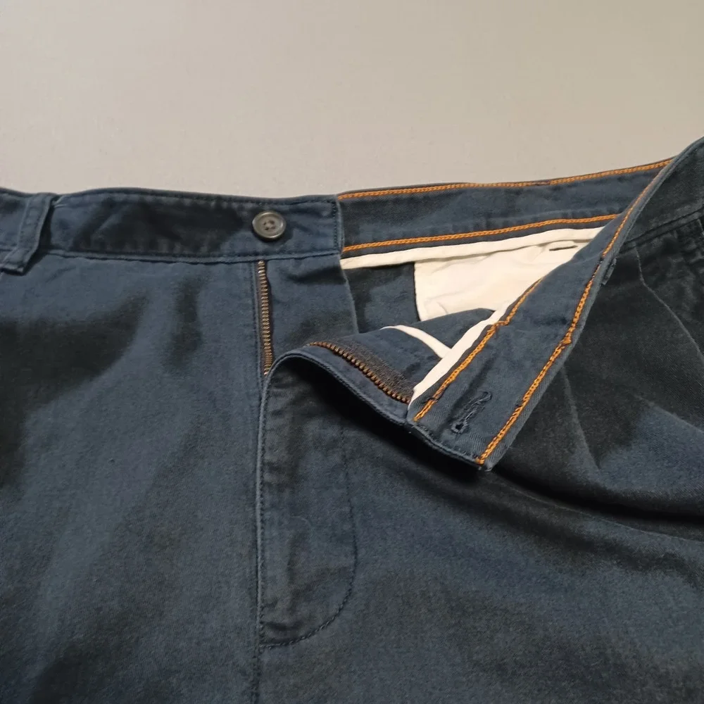 Savane Mens Pleated Chino Shorts Navy Blue Size 38 Cotton Blend Side Pocket